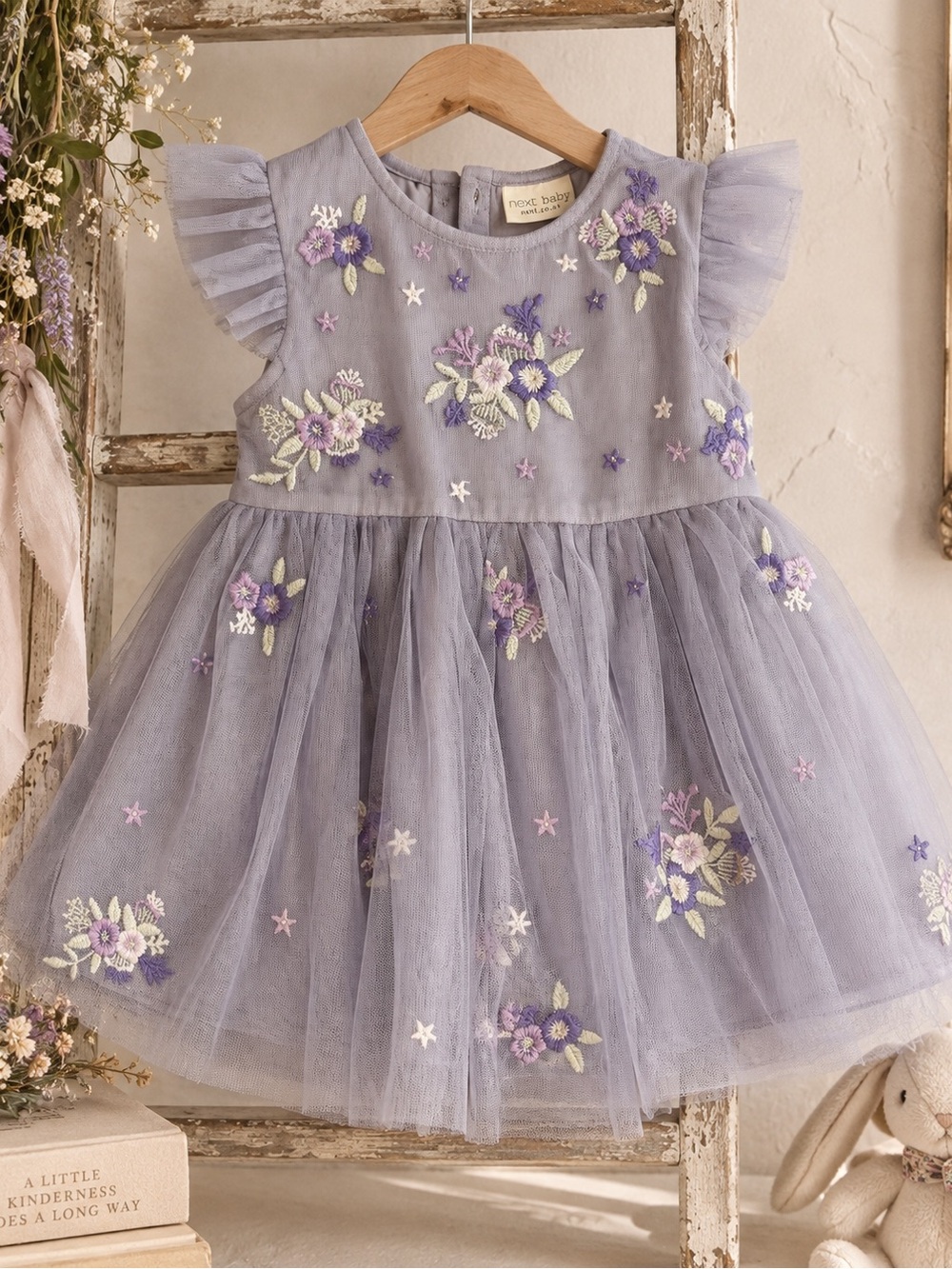 next Lilac Floral Embroidered Tulle Party Dress for Girls 12-18 Months